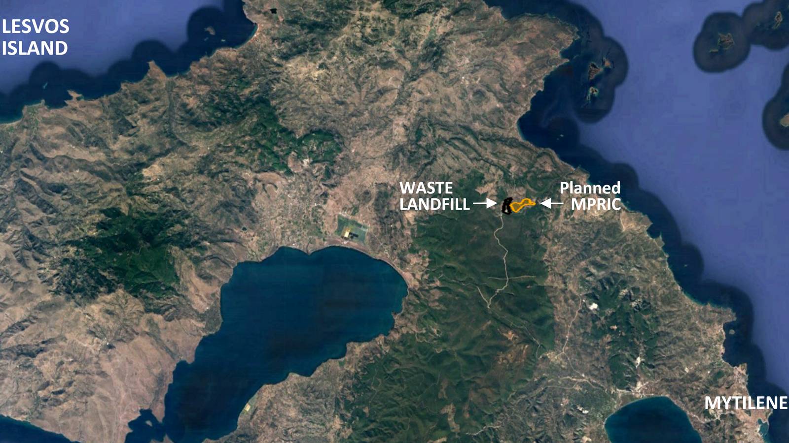 Location of the planned MPRIC and the waste landfill of Lesvos